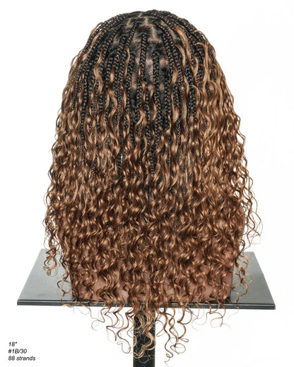 Mila - 100% Hand-tied Full Lace Human Hair Boho Curls Knotless Boho Braided Wig 88 Strands