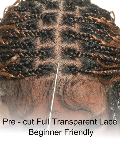 Mila - 100% Hand-tied Full Lace Human Hair Boho Curls Knotless Boho Braided Wig 88 Strands