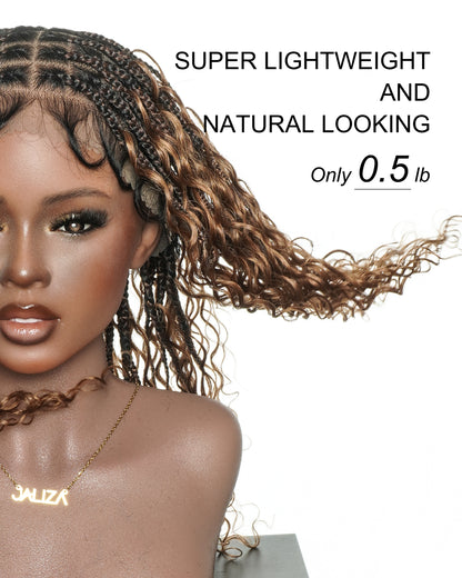 Mila - 100% Hand-tied Full Lace Human Hair Boho Curls Knotless Boho Braided Wig 88 Strands