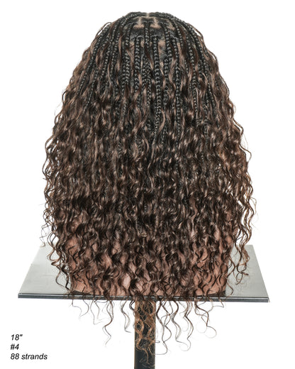 Mila - 100% Hand-tied Full Lace Human Hair Boho Curls Knotless Boho Braided Wig 88 Strands