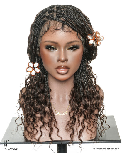 Mila - 100% Hand-tied Full Lace Human Hair Boho Curls Knotless Boho Braided Wig 88 Strands