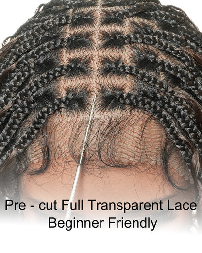 Mila - 100% Hand-tied Full Lace Human Hair Boho Curls Knotless Boho Braided Wig 88 Strands