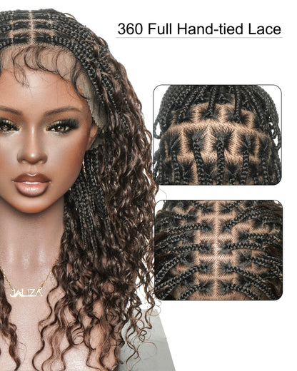 Mila - 100% Hand-tied Full Lace Human Hair Boho Curls Knotless Boho Braided Wig 88 Strands