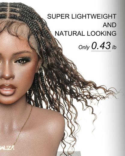 Mila - 100% Hand-tied Full Lace Human Hair Boho Curls Knotless Boho Braided Wig 88 Strands