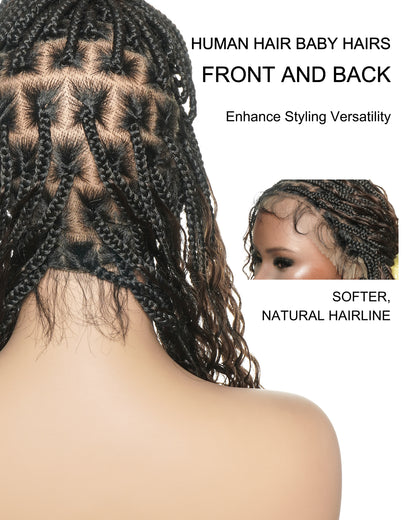 Mila - 100% Hand-tied Full Lace Human Hair Boho Curls Knotless Boho Braided Wig 88 Strands