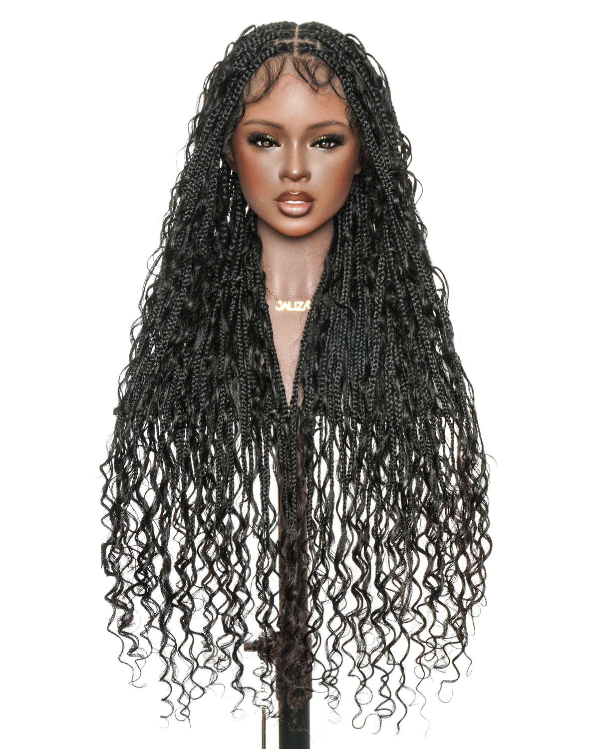 Mila - 100% Hand-tied Full Lace Human Hair Boho Curls Knotless Boho Braided Wig 88 Strands