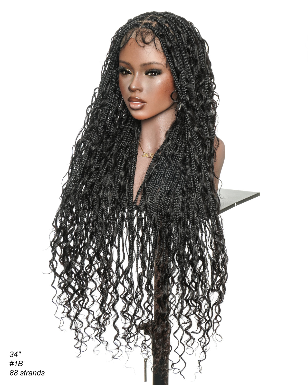 Mila - 100% Hand-tied Full Lace Human Hair Boho Curls Knotless Boho Braided Wig 88 Strands