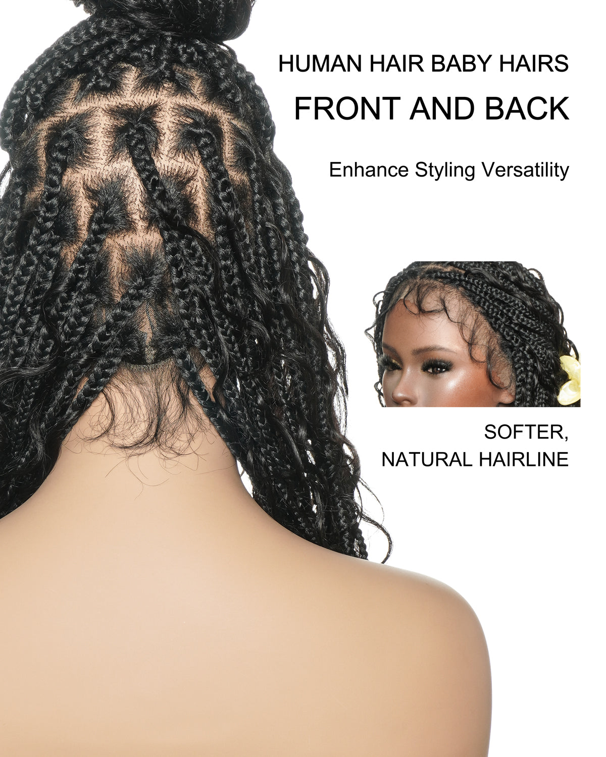 Mila - 100% Hand-tied Full Lace Human Hair Boho Curls Knotless Boho Braided Wig 88 Strands