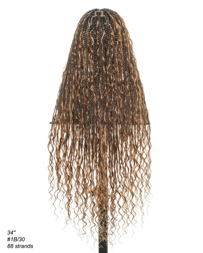 Mila - 100% Hand-tied Full Lace Human Hair Boho Curls Knotless Boho Braided Wig 88 Strands