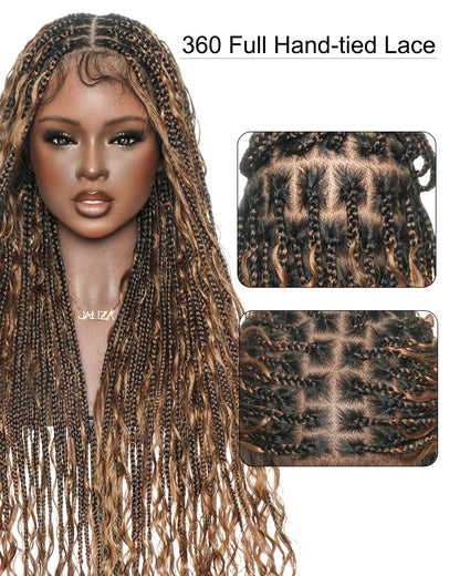 Mila - 100% Hand-tied Full Lace Human Hair Boho Curls Knotless Boho Braided Wig 88 Strands
