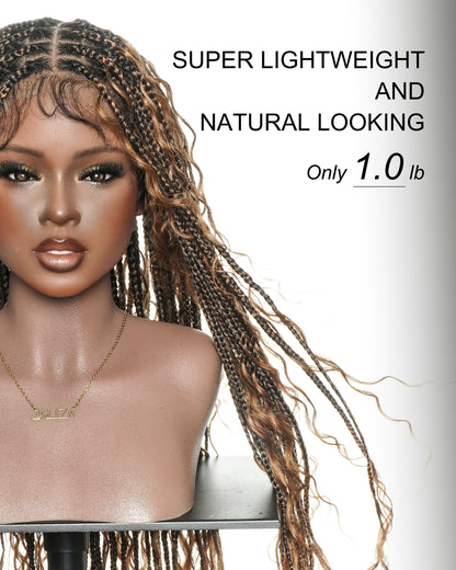 Mila - 100% Hand-tied Full Lace Human Hair Boho Curls Knotless Boho Braided Wig 88 Strands