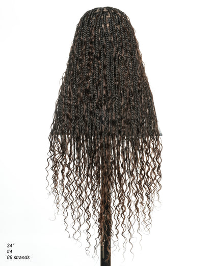 Mila - 100% Hand-tied Full Lace Human Hair Boho Curls Knotless Boho Braided Wig 88 Strands
