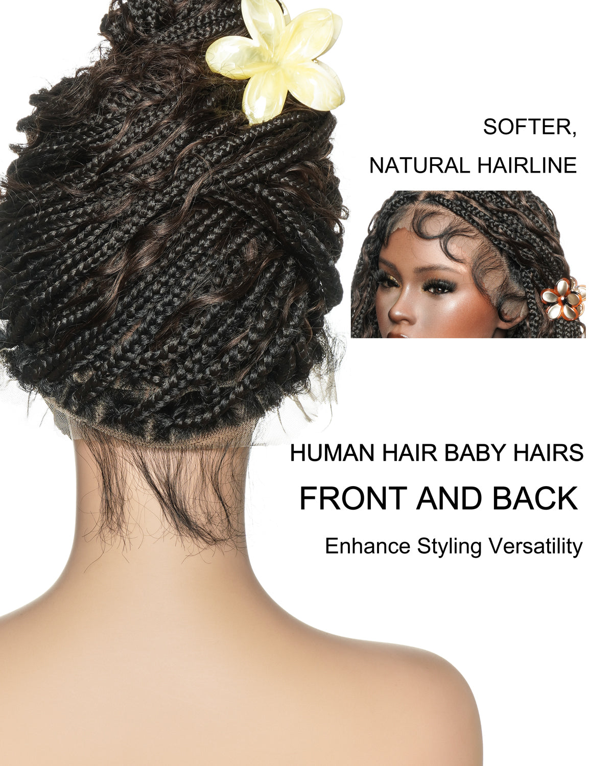 Mila - 100% Hand-tied Full Lace Human Hair Boho Curls Knotless Boho Braided Wig 88 Strands