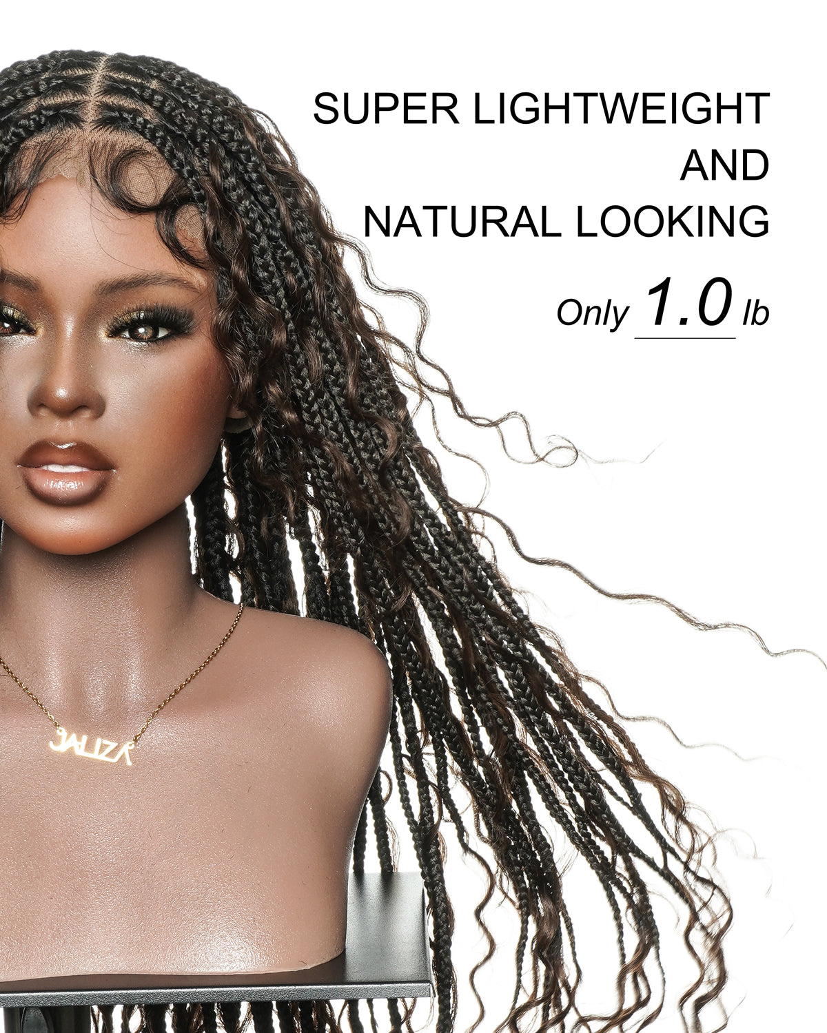 Mila - 100% Hand-tied Full Lace Human Hair Boho Curls Knotless Boho Braided Wig 88 Strands