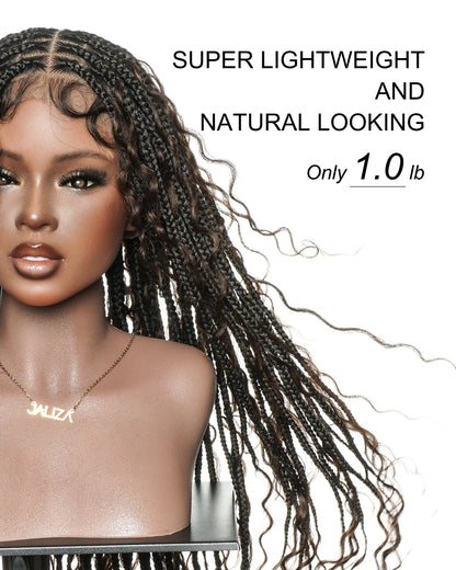 Mila - 100% Hand-tied Full Lace Human Hair Boho Curls Knotless Boho Braided Wig 88 Strands