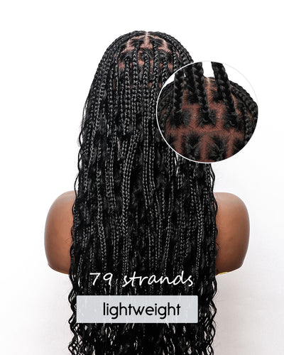 36" Lightweight Human Hair Boho Braids Full Lace HD Lace Pre Braided Glueless Wig