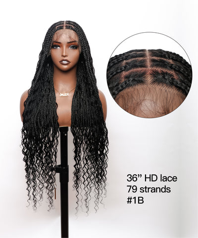 36" Lightweight Human Hair Boho Braids Full Lace HD Lace Pre Braided Glueless Wig