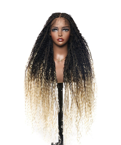 Diane's 36" Pre bleached Human Hair Lace Ombre Boho Box Braided Wig (Extra Full)