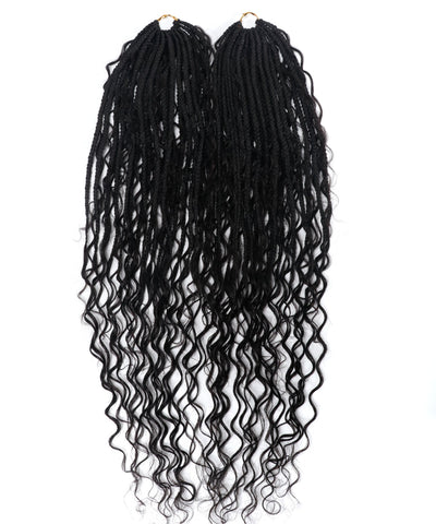 24" Pre Looped Crochet Boho Box Braids With Deep Wave Human Hair Curls - 80 Strands/Pack