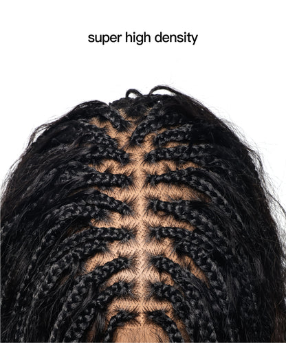 36" Wet & Wavy Human Hair Boho Curls HD Lace Tangleless Super High Density Knotless Boho Box Braided Wig