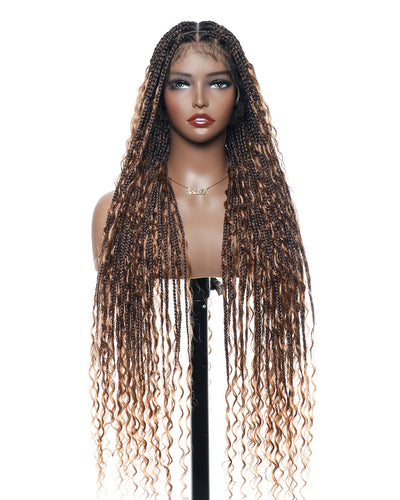 Kiki -  36"  Pre Bleached Swiss HD Lace Boho Box Braided Wig