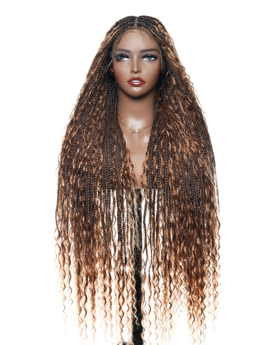 Kiki -  36"  Pre Bleached Swiss HD Lace Boho Box Braided Wig