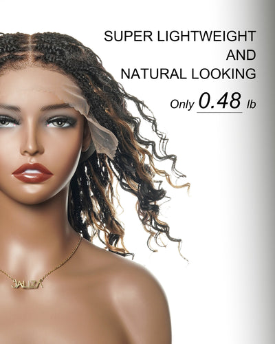 Blend 1B 27 Color Human Hair Lace Knotless Boho Box Braided Wig