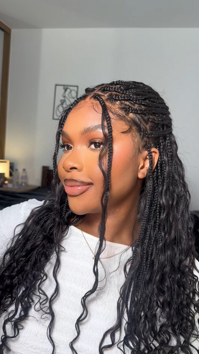 Kiki -  24" Pre Bleached Human Hair Lace Base Swiss HD Full Lace Human Hair Curls Boho Box Braided Wig