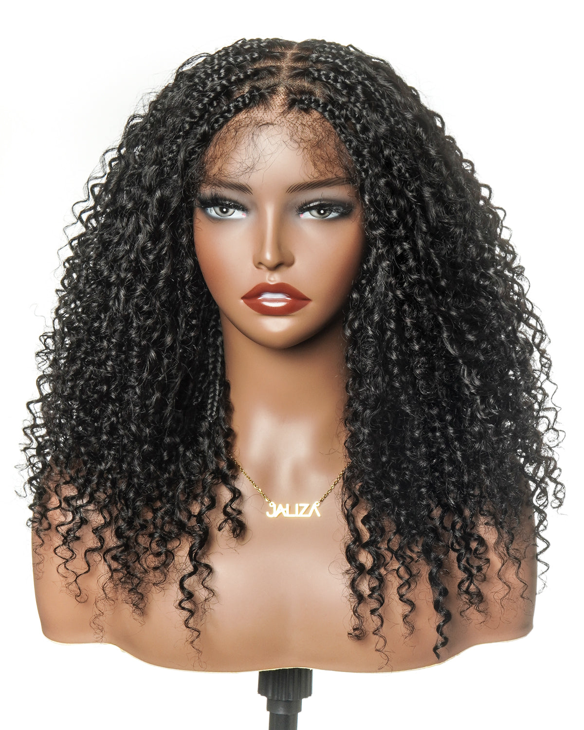 16" HD Full Lace Human Hair Curly Wave Boho Box Braided Wig