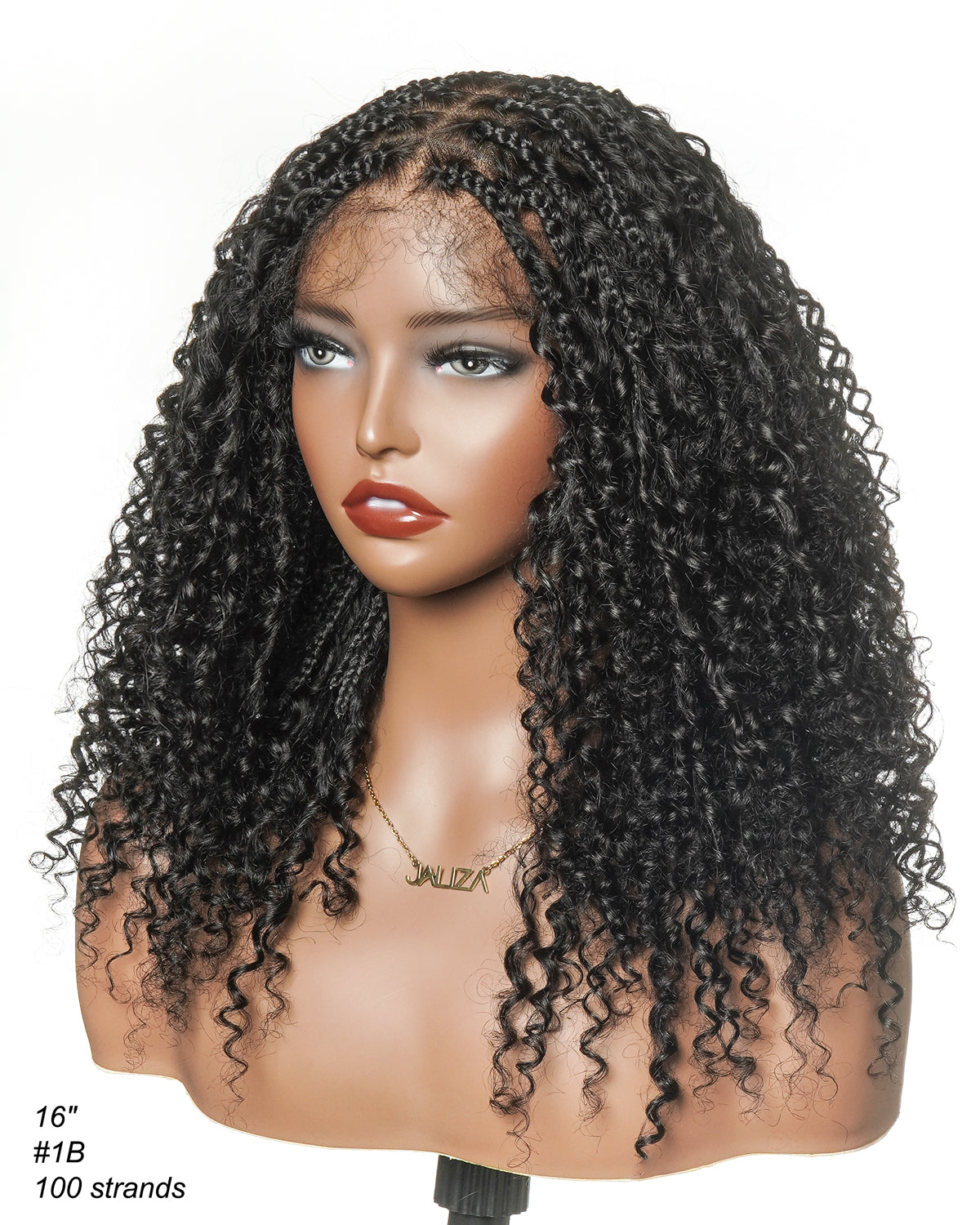 16" HD Full Lace Human Hair Curly Wave Boho Box Braided Wig