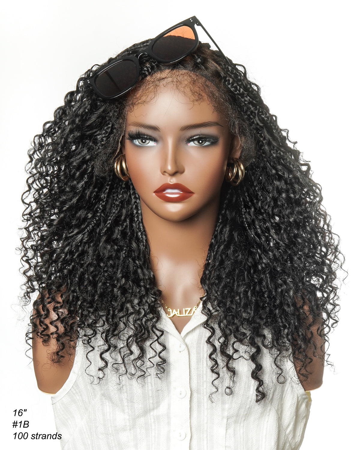 16" HD Full Lace Human Hair Curly Wave Boho Box Braided Wig