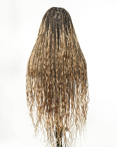 Custom Design Human Hair Deep Wave Boho Braided Wig - 121 Strands