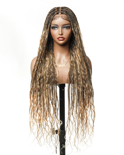 Custom Design Human Hair Deep Wave Boho Braided Wig - 121 Strands