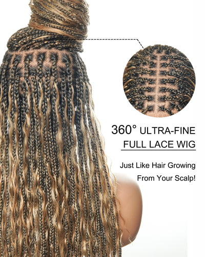 Kiki -  36"  Pre Bleached Swiss HD Lace Boho Box Braided Wig