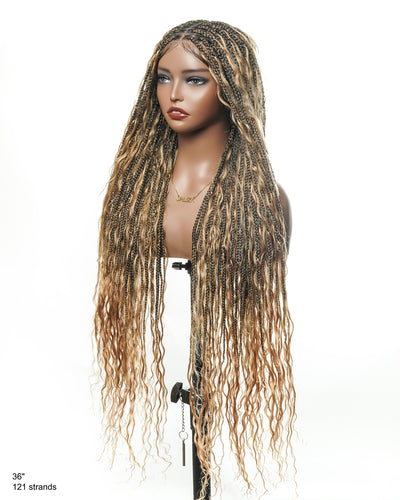 Kiki -  36"  Pre Bleached Swiss HD Lace Boho Box Braided Wig