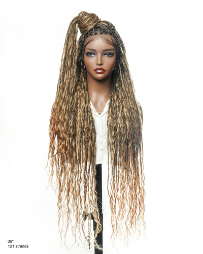 Kiki -  36"  Pre Bleached Swiss HD Lace Boho Box Braided Wig