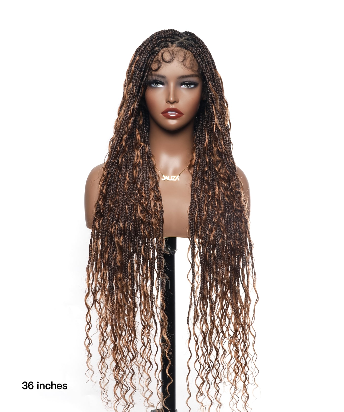 Triangle Base Human Hair Boho Curls 36" HD Full Lace Knotless Boho Box Braided Wig Full Density 99 Strands