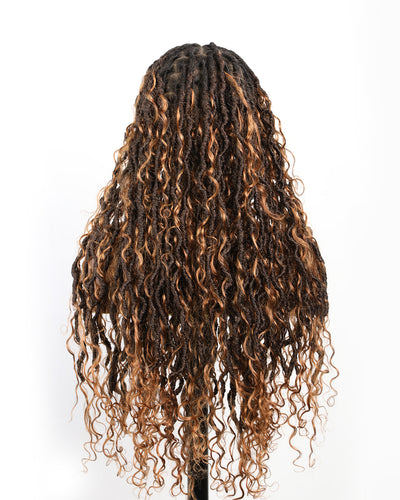 Salon-level Knotless Boho Locs Swiss HD Full Lace Human Hair Boho Curls Locs Wig
