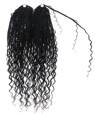 24" Pre Looped Crochet Boho Box Braids With Deep Wave Human Hair Curls - 80 Strands/Pack