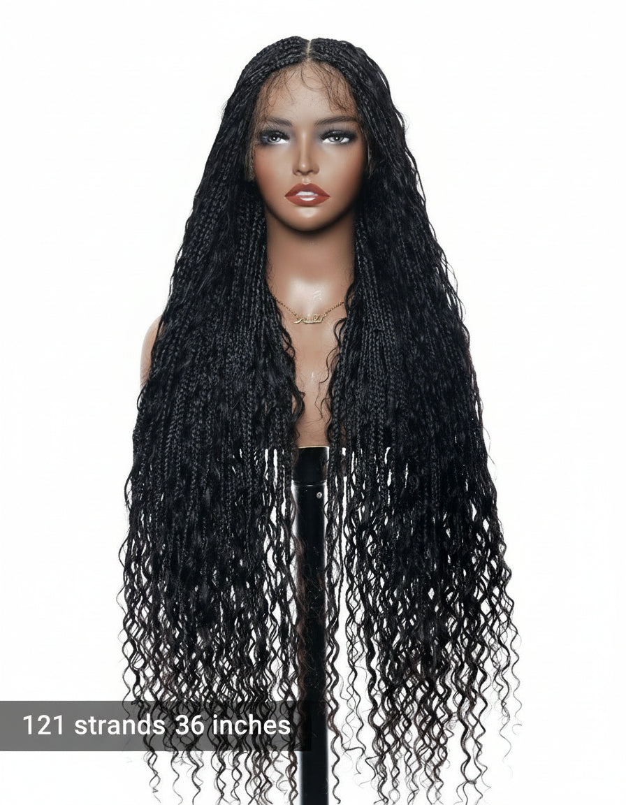 Kiki -  36"  Pre Bleached Swiss HD Lace Boho Box Braided Wig