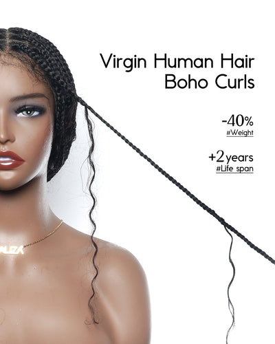36" Lightweight Human Hair Boho Braids Full Lace HD Lace Pre Braided Glueless Wig