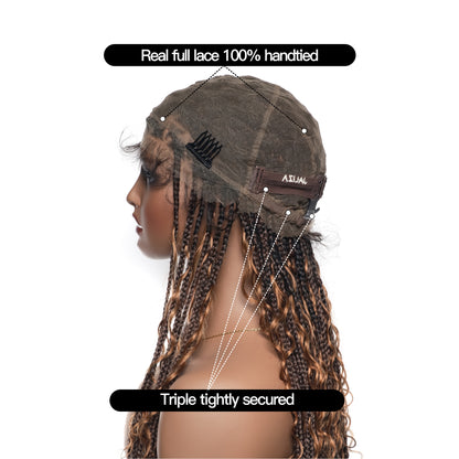 Triangle Base Human Hair Boho Curls 36" HD Full Lace Knotless Boho Box Braided Wig Full Density 99 Strands