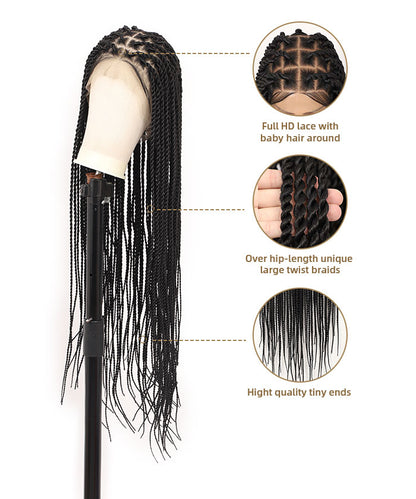 Large Twist Braided Wig 36" Full Hand-tied 51 Strands