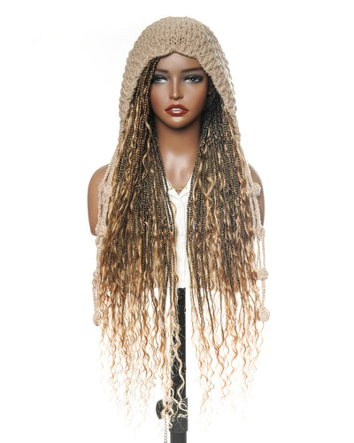 100% Hand-Tied Full Transparent Lace Human Hair Boho Curls Knotless Boho Box Braided Wig