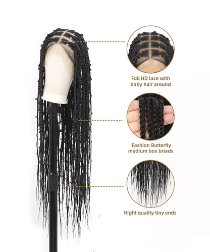 Knotless Box Braided Wig Butterfly Style 36" Full Hand-tied 68 Strands