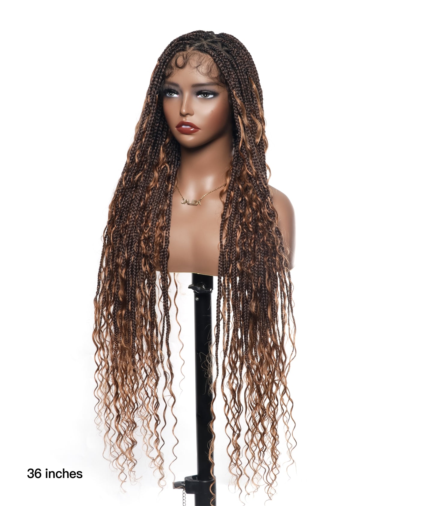Triangle Base Human Hair Boho Curls 36" HD Full Lace Knotless Boho Box Braided Wig Full Density 99 Strands