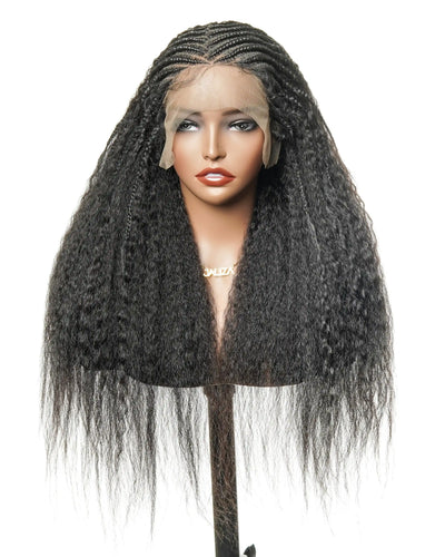 26" Multi Half Cornrow Crown with Extra Full Kinky Human Hair Wig