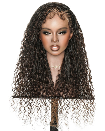 Avery 24" Glueless Full Lace Fulani Water Wave Boho Curls Braided Wig
