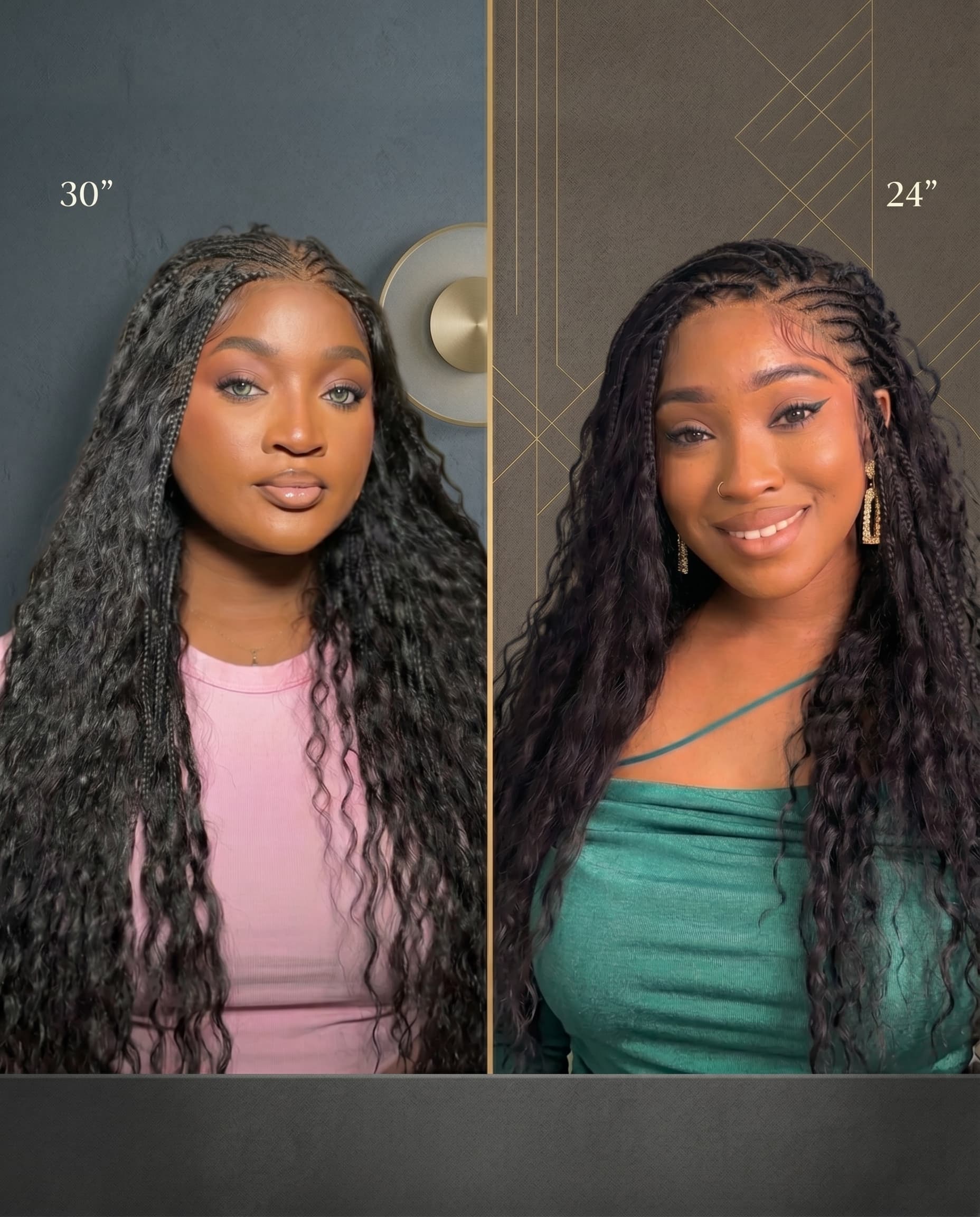 Avery - Fulani 2 Steps Pre Bleached Full lace Cornrow Human Hair Curls Boho Box Braided Wig