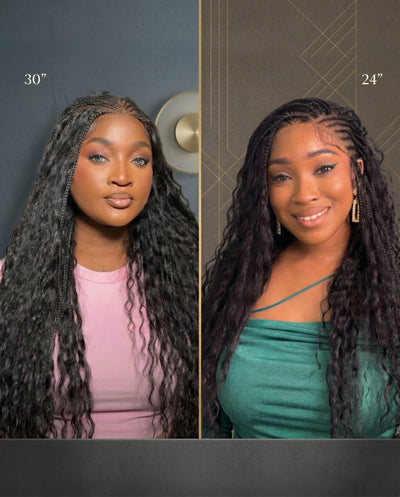 Avery - Fulani 2 Steps Pre Bleached Full lace Cornrow Human Hair Curls Boho Box Braided Wig